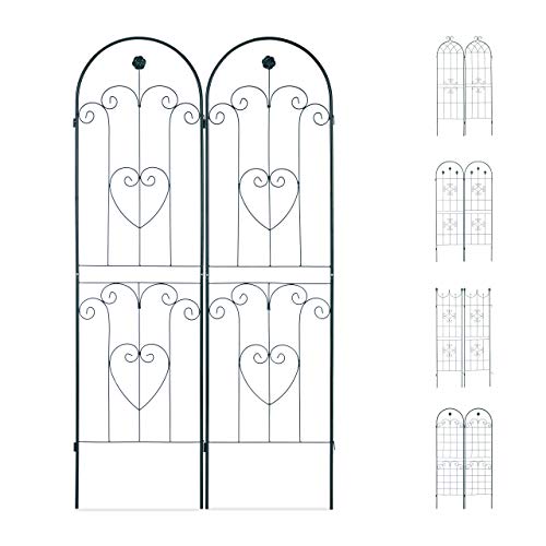 Relaxdays Set 2 Grigliati Per Rampicanti, In Metallo 180X50Cm Design Ad Archi Fiori E Cuori, Ad Incastro, Verde Scuro