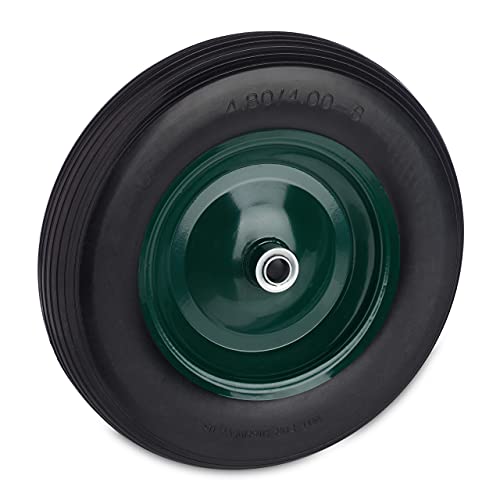 Relaxdays Ruote Carriola In Pu 4.80 4.00-8, Gomma Piena Antiforatura, Cerchione In Acciaio, 120 Kg Carico, Nero Verde