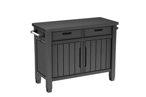 Keter Mobile Barbecue Unity Xl, Ideale Come Supporto Per La Preparazione Del Barbecue,134X51,7X90H Cm, Grafite