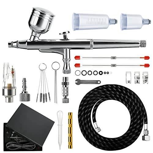 Hersance Aerografo, Set Aerografo Professionale Con 0,2 Mm / 0,3 Mm / 0,5 Mm Ago/Iniettore E Tubo, Aerografo Kit Per Modellismo, Pasticceria Con Tubo