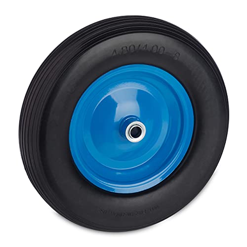 Relaxdays Ruote Carriola In Pu 4.80 4.00-8, Gomma Piena Antiforatura, Cerchione In Acciaio, 120 Kg Carico, Nero Blu
