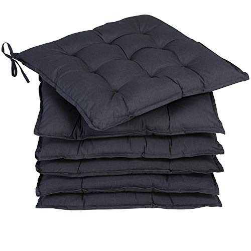 Detex Set 6Pz Cuscini Per Sedia 45X45X5Cm Con Lacci Effetto Visco Interni Esterni Cuscino Coprisedia Antracite
