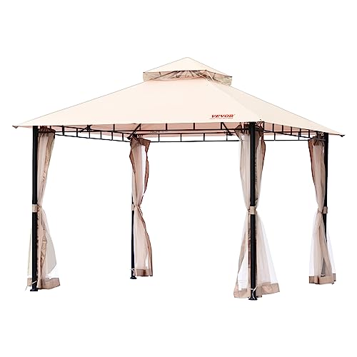 Vevor Gazebo Da Patio Per 6-8 Persone 10 X 10 Piedi, Con Zanzariera, Struttura In Metallo E Poliestere 180G Rivestito In Pu, Tettoia Da Esterno Per Pa