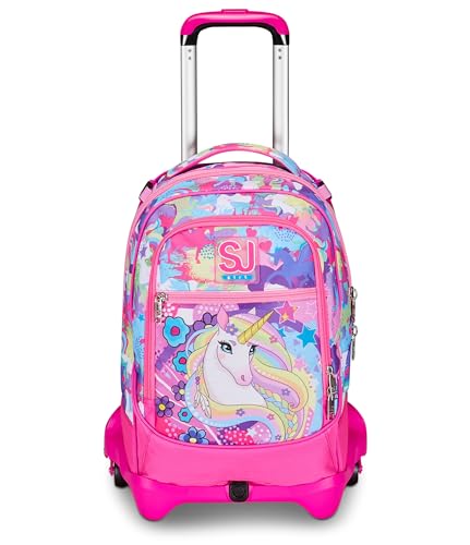 Sj Gang Trolley Scuola Jack 3 Ruote, Rosa, Unibraid, 3 In 1, Triplo Uso, Zaino Con Carrello Sganciabile, Tasca Porta Borraccia E Crossover System, Zai