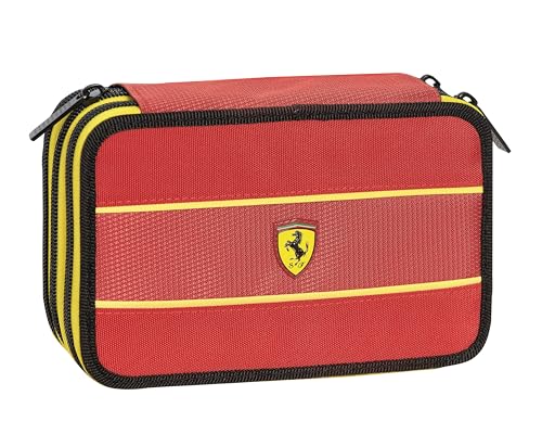 Ferrari Kids - Astuccio Scuola Ufficiale Ferrari, Astuccio 3 Scomparti Bambino Con Set Cancelleria, Penna Cancellabile Blu Frixion E Pratica Chiusura