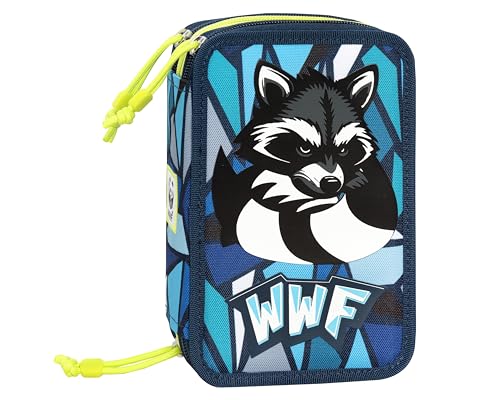 Wwf - Astuccio Scuola Ufficiale Wwf, Astuccio 3 Scomparti Bambino E Bambina Con Set Cancelleria, Penna Cancellabile Blu Frixion E Pratica Chiusura A Z
