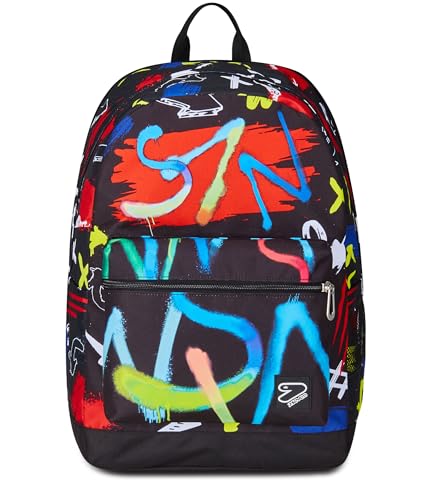 Seven Zaino Scuola Reversibile New The Double, Graffitiload, Nero Rosso, Zaino Mono Scomparto Con Auricolari Earphones Wireless Led, Tasca Pc, Tasca B