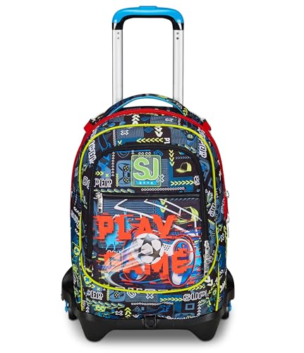 Sj Gang Trolley Scuola Jack 3 Ruote, Nero Rosso, Funny Goal, 3 In 1, Triplo Uso, Zaino Con Carrello Sganciabile, Tasca Porta Borraccia E Crossover Sys