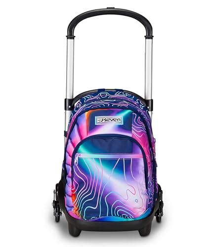 Seven Trolley Scuola Flex 3 Ruote, Rosa, Mapset Girl, 3 In 1, Triplo Uso, Zaino Con Carrello Sganciabile, Tasca Porta Borraccia E Crossover System, Za