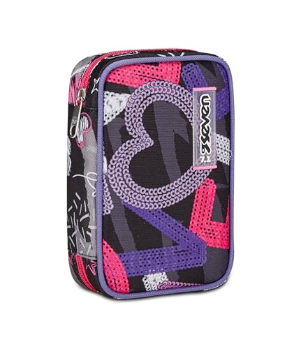 Seven Astuccio Scuola Speed Case, Nero Viola Fucsia, Draft Heart, Portapenne Mono Scomparto Con Plance Amovibili E Penne, Matite, Colori, Accessori Za