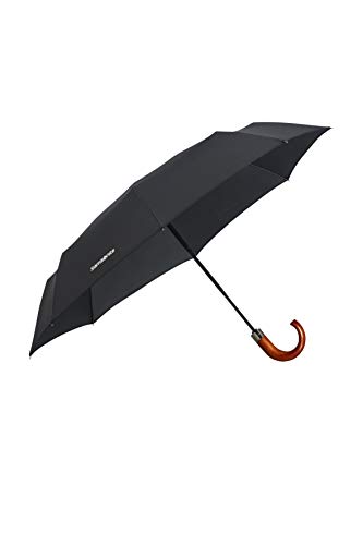 Samsonite Wood Classic S - 3 Section Auto Open Close Crook Ombrello Pieghevole, 33 Cm, Nero (Black)