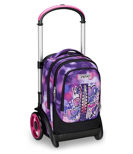 Seven Trolley Scuola Tyre Maxi Ruote, Viola Fucsia, Bubble Street, 3 In 1, Triplo Uso, Zaino Con Carrello Sganciabile E Crossover System, Zaino Scuola