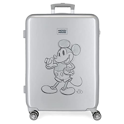 Disney Mickey 100 Valigia Media Grigia 48X68X26 Cm Abs Rigido Chiusura Laterale A Combinazione 70L 3 Kg 4 Doppie Ruote