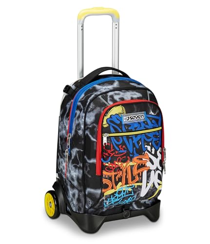 Seven Trolley Scuola Jack 2 Ruote, Nero Giallo, Mark On Boy, 3 In 1, Triplo Uso, Zaino Con Carrello Sganciabile, Tasca Porta Borraccia E Crossover Sys