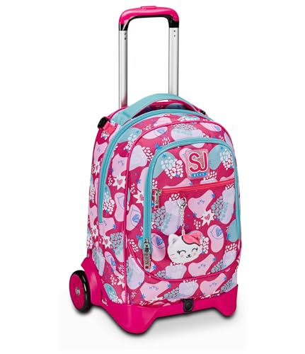 Sj Gang Trolley Scuola Jack 2 Ruote, Rosa, Pinkfur, 3 In 1, Triplo Uso, Zaino Con Carrello Sganciabile, Tasca Porta Borraccia E Crossover System, Zain