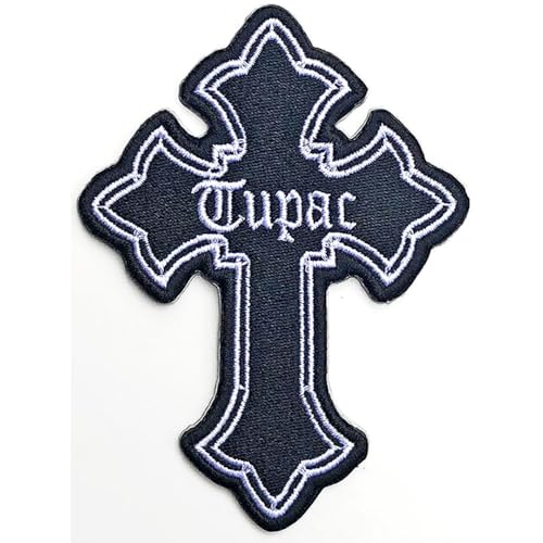 Rock Off Officially Licensed Products 2Pac Tupac Patch Cross Logo Nuovo Ufficiale Nero Embroidered Woven Iron On