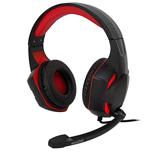 Amstrad Cuffie Pro Gamer Basic Ams H555 Rosso Con Retroilluminazione Led - 40 Mm Power Bass Con Microfono Integrato Regolazione Volume