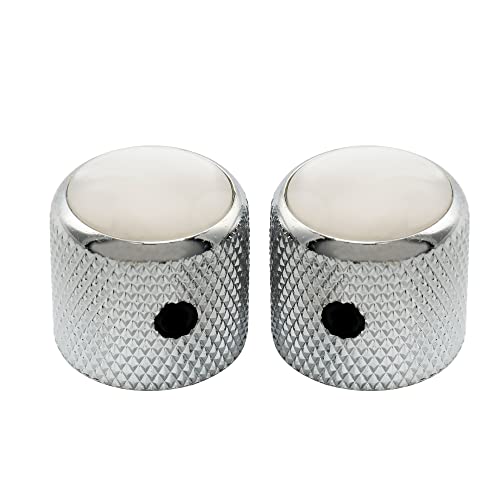 Musiclily Pro 1/4 Pollice Manopole Dome In Acciaio Top Madreperla Con Vite Fissaggio Montaggio Universale Per Chitarra Elettrica O Basso, Cromato (Set