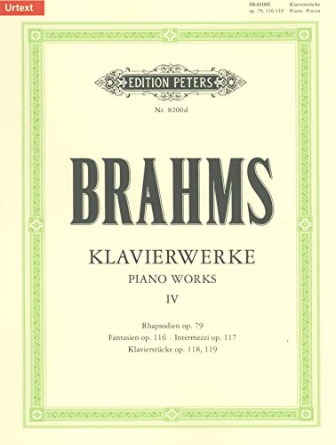 Partitions Classique Edition Peters Brahms J. - Klavierwerke Vol 4 (Op. 79 / 116 - 119) Piano