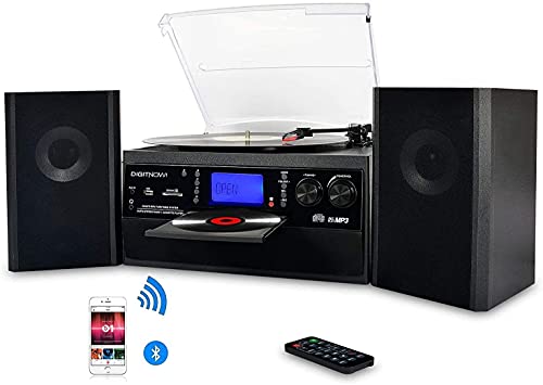 Digitnow! Viny Giradischi Bluetooth, Giradischi Per Cd, Cassette, Radio Am/Fm E Ingresso Aux, Porta Usb E Codifica Sd, Telecomando, Con Altoparlanti S