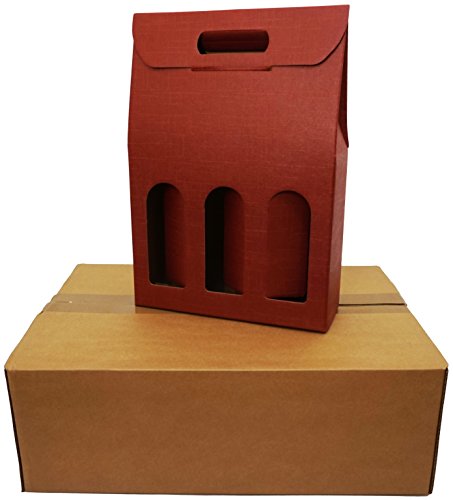 5 Scatole Per 3 Bottiglie Vino Verticali Modello Bordolese, Borgognotta Robuste Strenne Natalizie Cartone Accoppiato E Maniglia Esterna Cm.27X9X38,5H