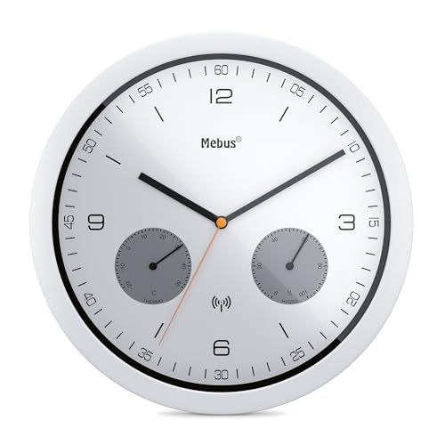 Moderne Funk-Wanduhr Mit Temperaturanzeige Und Hygrometer, Durchmesser 26Cm / Modell: 52826 / Farbe: Weiß