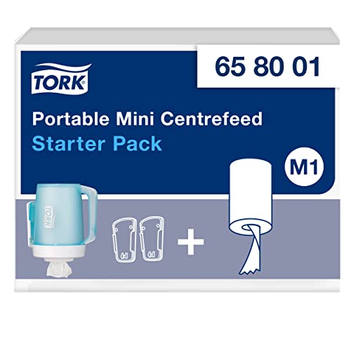 Tork Mini Dispenser Portatile Ad Estrazione Centrale Starter Pack - 658001 - M1 + Docking Stations + Ricarica Di Carta Per Pulizie (214 Fogli)