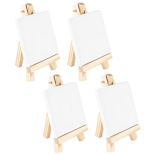 Ideen Mit Herz Mini Cavalletto Con Tela, Mini Tele Su Telaio, Bianco, Cavalletto In Legno, Decorazione Da Tavolo (Tela 7,5 X 7,5 Cm, Cavalletto 12,8 X
