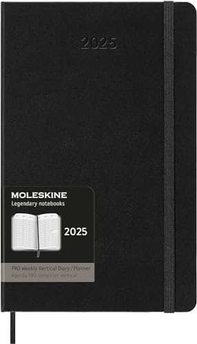 Moleskine Weekly Planner, Agenda Settimanale Verticale Pro 12 Mesi 2025, Copertina Rigida E Chiusura Elastica, Colore Nero, Formato Large 13 X 21 Cm