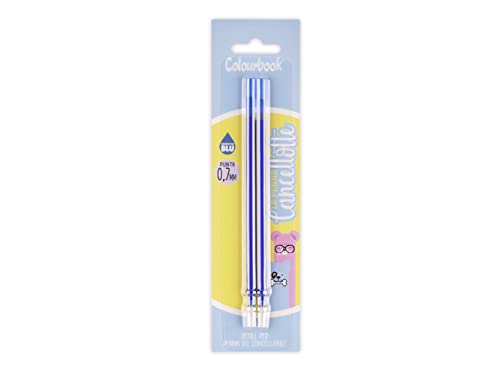 Colourbook - Refill Penna Gel Cancellabile, Set 2 Pezzi, Punta 0,7 Mm, Altezza 13 Cm, Inchiostro Termosensibile Blu