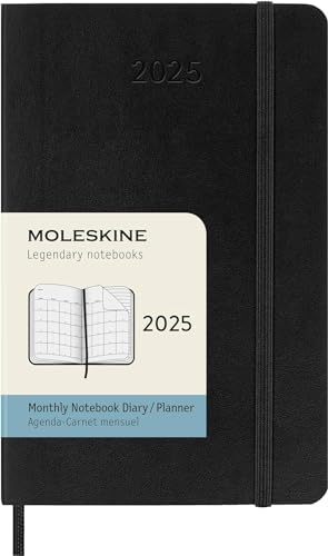 Moleskine Monthly Planner, Agenda Mensile 12 Mesi 2025, Copertina Morbida E Chiusura Elastica, Colore Nero, Formato Pocket 9X14 Cm
