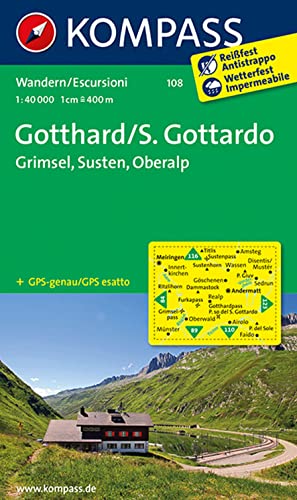 Carta Escursionistica N. 108. Gotthard-S. Gottardo, Grimsel, Susten, Oberalp 1:40.000: Wandelkaart 1:40 000