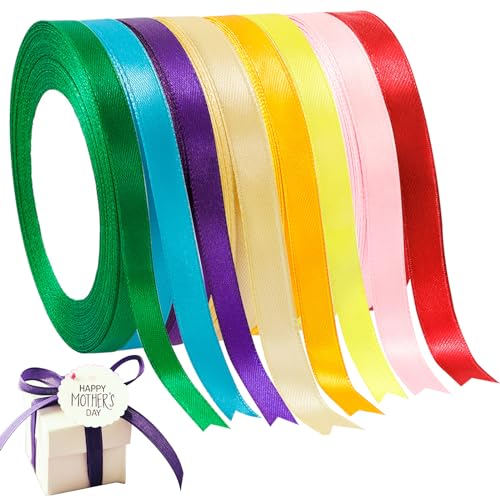 22M × 8 Rotoli Nastro Di Raso,Colore Misto Nastro Raso,Nastro Raso,Nastro Raso Colorato,Nastro Di Tessuto Di Seta Raso,Per Confezionare Regali, Feste