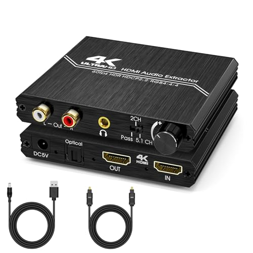 Estrattore Audio Hdmi 2.0 – Hdmi Audio Splitter 4K Hdmi A Ottico Spdif Toslink 3,5 Mm Aux Stereo Rca L/R Convertitore Audio Con Controllo Del Volume,