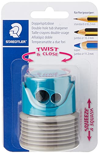 Staedtler 513007Bk-2 - Temperamatite Con Doppio Foro Per Vasca Da Bagno, Petrolio E Grigio