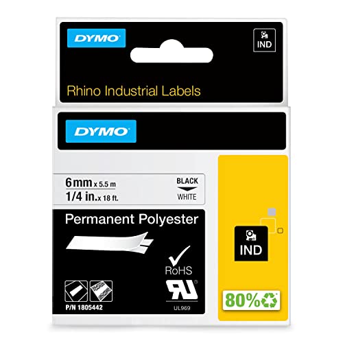 Dymo 1805442 Nastri Industriali D1 6 Mm X 5.5 M, Poliestere, Nero Su Bianco