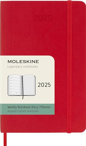 Moleskine Weekly Planner, Agenda Settimanale Con Spazio Per Note 12 Mesi 2025, Copertina Morbida E Chiusura Elastica, Colore Rosso Scarlatto, Formato