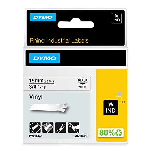 Dymo 18445 Nastri Industriali D1 19 Mm X 5.5 M, Vinile, Nero Su Bianco