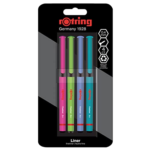 Rotring Penne A Punta Fine, 0,4 Mm, Penne Da Colorare Per Scrivere E Disegnare, Senza Plastica, Colori Assortiti, 4 Pezzi