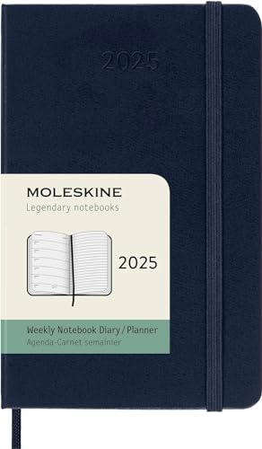 Moleskine Weekly Planner, Agenda Settimanale Con Spazio Per Note 12 Mesi 2025, Copertina Rigida E Chiusura Elastica, Colore Blu Zaffiro, Formato Pocke