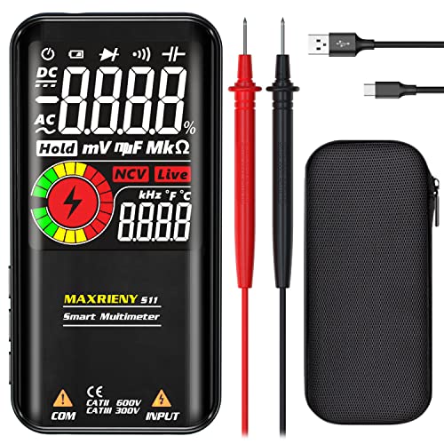 Maxrieny Multimetro Digitale Tester Multimeter Ricaricabile Voltmetro 9999 Conteggi Intelligente Ohmmetro Capacitanza Resistenza Frequenza Continuità