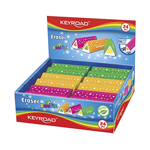 Keyroad Roofix - Gomma Universale Per Cancellare, 24 Pezzi, Triangolare/Confezionata In Display/Colori Misti/In Gomma Termoplastica Di Alta Qualità, P