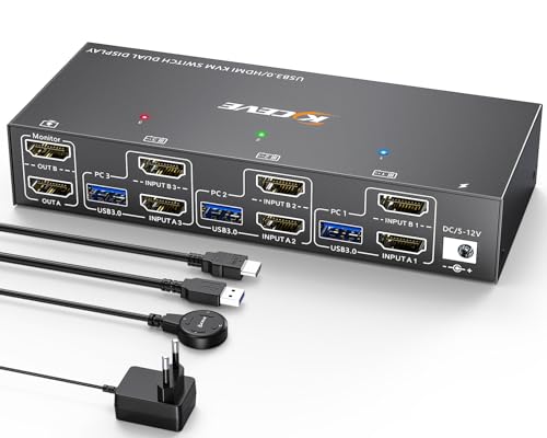 Switch Kvm Usb 3.0 Hdmi 2 Monitor 3 Computer, Emulatore Edid, Youtinghdav Switch Kvm 4K 60 Hz, Hdmi 2.0, Switch Kvm Dual Monitor 3 Pc Tastiera Condivi