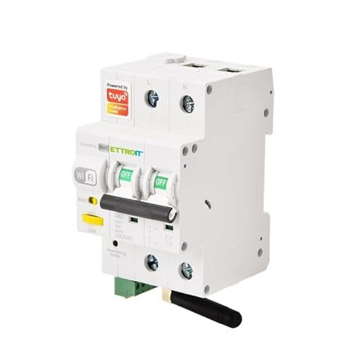 Ettroit - Interruttore Magnetotermico Smart Wifi 2P 63A Riarmo Automatico App Tuya Occupa 3 Moduli Din Con Funzione Controllo Consumo Energia