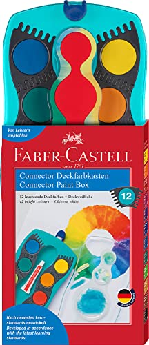 Faber-Castell 125003 - Scatola Di Vernice Connector Con 12 Colori, Incluso Bianco Opaco, Scomparto Per Pennello E Campo Per Il Nome, Turchese, 1 Pz.