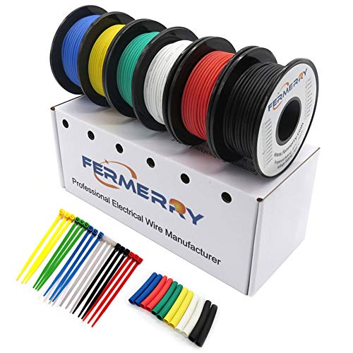 Fermerry 28 Awg Trefolo Filo In Rame Stagnato In Silicone Bobina 10 Piedi Ciascuno 6 Colori Flessibile 28 Gauge Kit Di Cavi Elettrici Di Collegamento 