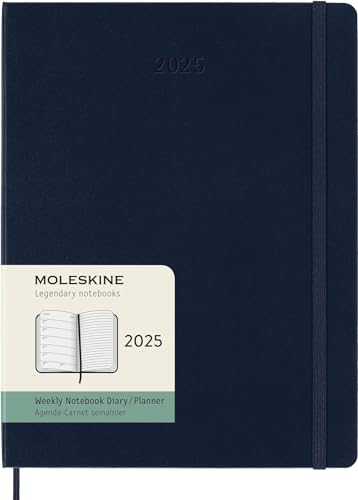 Moleskine Weekly Planner, Agenda Settimanale Con Spazio Per Note 12 Mesi 2025, Copertina Rigida E Chiusura Elastica, Colore Blu Zaffiro, Formato Extra