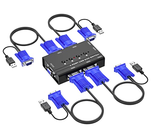 Yinker Vga Kvm Switch 4 Porte Vga Kvm Commutatore Per Tastiera Mouse Altoparlante Usb Con Cavo Kvm