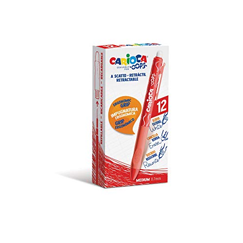 Carioca Oops Retractable Penne Rosse | Set Penne Cancellabili Ricaricabili A Scatto Per Scuola E Ufficio Con Gomma Incorporata E Impugnatura Ergonomic