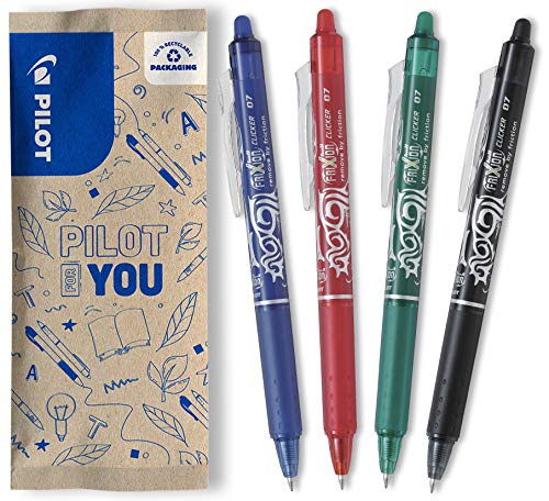 Pilot Frixion Clicker - Paquete De 4 Bolígrafos De Tinta Gel Con Trazo Medio, Multicolor